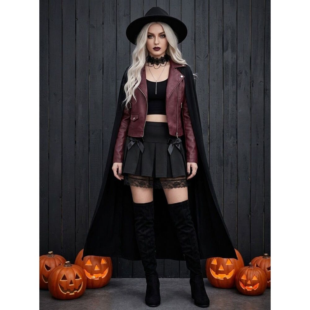 Spirit Halloween Pleated Black Bow Lace Mini Skirt M/L Goth